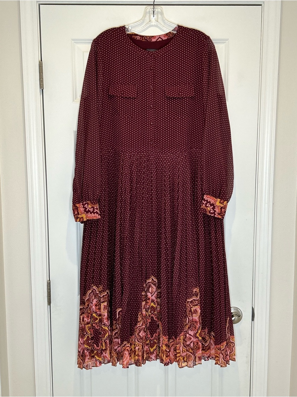 Vineyard Vines Paisley Med-Crimson Pleated Polka Dot Dress M NWT $328